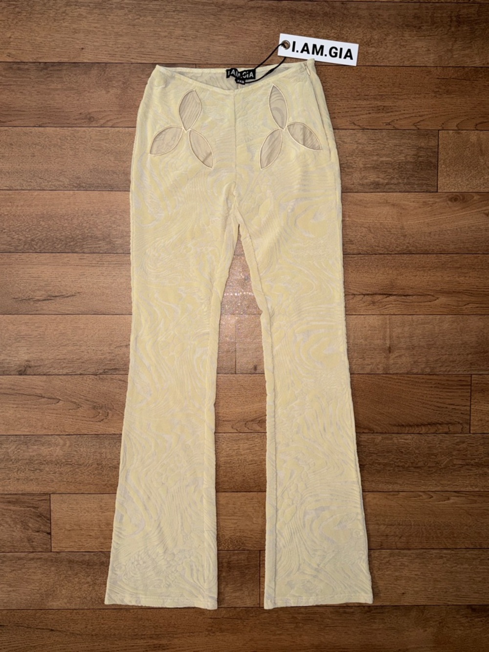 I.AM.GIA Size XXS Amina Pant In Tan Burn Out Festival Cut Outs Sexy Baddie NWT